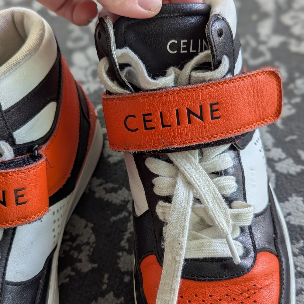 Celine Black and Orange High-Top Sneakers - Picture 2 of 12